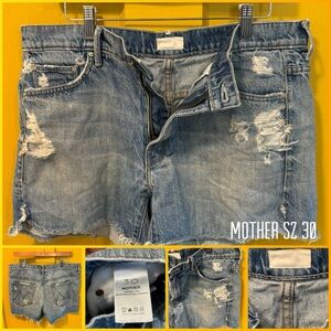 Mother Distressed Denim Shorts - Blue